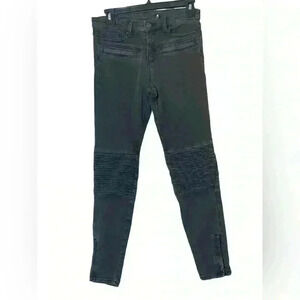 Zara Slim Fit Medium Rise‎ Black Moto Jeans with Zipper Ankle Size 4